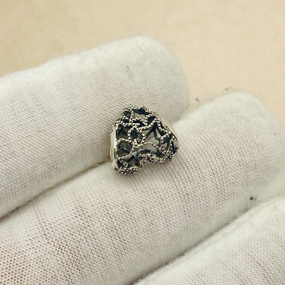 EUC Pandora 798462C00 Sterling Silver Openwork Heart & Beaded Stars Charm - Picture 6 of 9